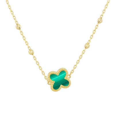 375/1000 Yellow Gold & Malachite Studded Petal Necklace, Length 41 cm to 43 cm - Emanessence