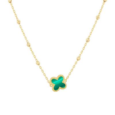375/1000 Yellow Gold & Malachite Studded Petal Necklace, Length 41 cm to 43 cm - Emanessence