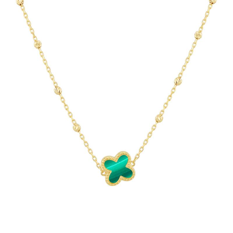 375/1000 Yellow Gold & Malachite Studded Petal Necklace, Length 41 cm to 43 cm - Emanessence