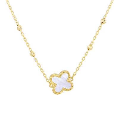 Collier Pétale Clouté & Nacre en Or Jaune 375, Longueur 41 à 43 cm - Emanessence