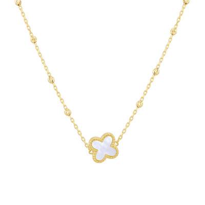 Collier Pétale Clouté & Nacre en Or Jaune 375, Longueur 41 à 43 cm - Emanessence