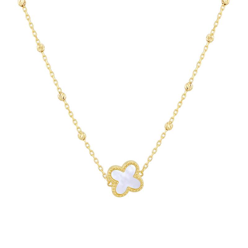 375/1000 Yellow Gold & Mother-of-Pearl Studded Petal Necklace, Length 41 cm to 43 cm - Emanessence
