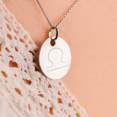 925 Silver Libra Zodiac Medal, 19 mm Diameter - Lumiosa