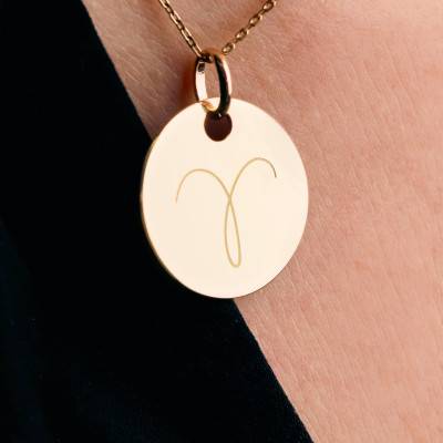 Yellow Gold-Plated Aries Zodiac Medal 19 mm - Lumiosa