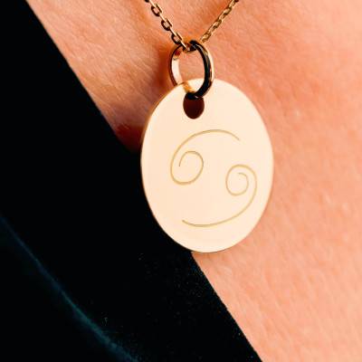 Médaille Zodiaque Cancer Plaqué Or Jaune, Diamètre 19 mm - Lumiosa