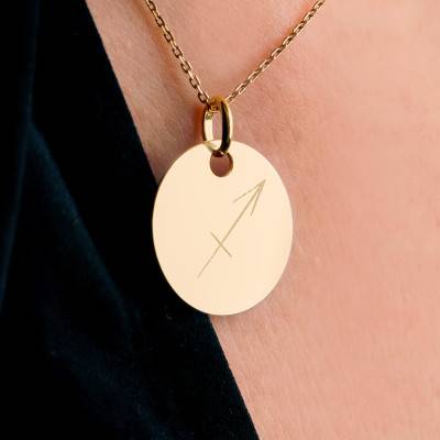 Yellow Gold-Plated Engravable Sagittarius Zodiac Medal, 19mm Diameter - Lumiosa