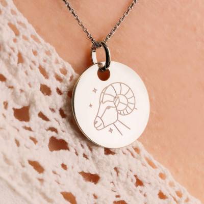 925 Silver Aries & Stars Zodiac Medallion, 19 mm Diameter - Lumiosa