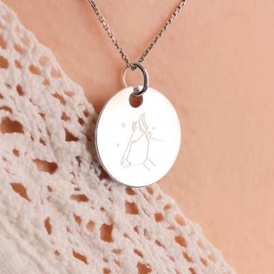 Médaille Zodiaque Taureau & Etoiles en Argent 925, Diamètre 19 mm - Lumiosa