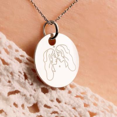 Médaille Zodiaque Gémeaux & Etoiles en Argent 925, Diamètre 19 mm - Lumiosa