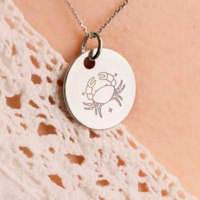 Médaille Zodiaque Cancer & Etoiles en Argent 925, Diamètre 19 mm - Lumiosa