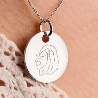 Médaille Zodiaque Lion & Etoiles en Argent 925, Diamètre 19 mm - Lumiosa