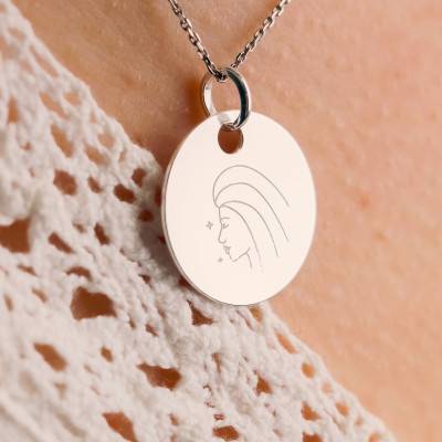 Médaille Zodiaque Vierge & Etoiles en Argent 925, Diamètre 19 mm - Lumiosa