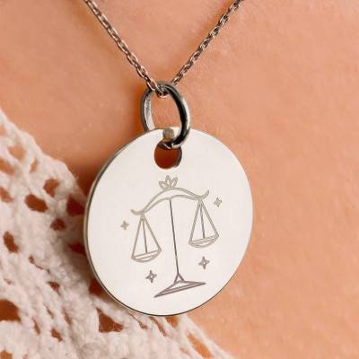 Médaille Zodiaque Balance & Etoiles en Argent 925, Diamètre 19 mm - Lumiosa