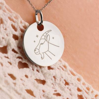 Médaille Zodiaque Capricorne & Etoiles en Argent 925, Diamètre 19 mm - Lumiosa