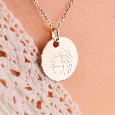 Médaille Zodiaque Verseau & Etoiles en Argent 925, Diamètre 19 mm - Lumiosa