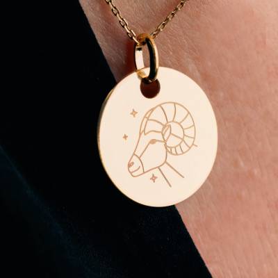 Médaille Zodiaque Bélier & Etoiles Plaqué Or Jaune, Diamètre 19 mm - Lumiosa