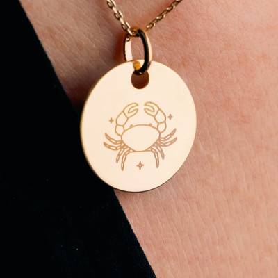 Médaille Zodiaque Cancer & Etoiles Plaqué Or Jaune, Diamètre 19 mm - Lumiosa