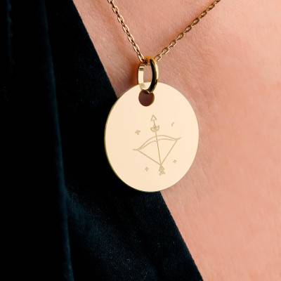 Médaille Zodiaque Sagittaire & Etoiles Plaqué Or Jaune, Diamètre 19 mm - Lumiosa