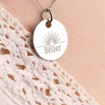 Médaille Zodiaque Bélier & Soleil en Argent 925, Diamètre 19 mm - Lumiosa