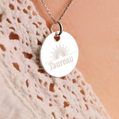 Médaille Zodiaque Taureau & Soleil en Argent 925, Diamètre 19 mm - Lumiosa