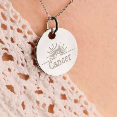 Médaille Zodiaque Cancer & Soleil en Argent 925, Diamètre 19 mm - Lumiosa