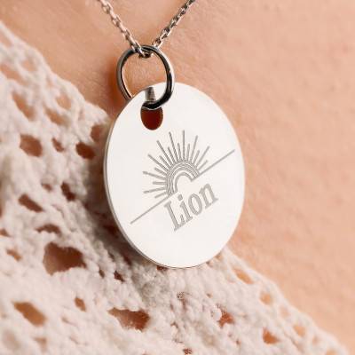 Médaille Zodiaque Lion & Soleil en Argent 925, Diamètre 19 mm - Lumiosa