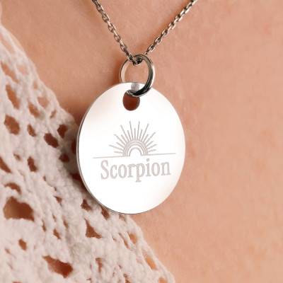 Médaille Zodiaque Scorpion & Soleil en Argent 925, Diamètre 19 mm - Lumiosa
