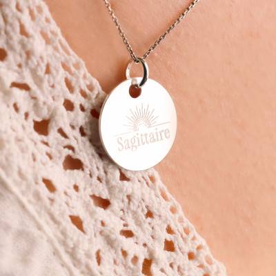 Médaille Zodiaque Sagittaire & Soleil en Argent 925, Diamètre 19 mm - Lumiosa