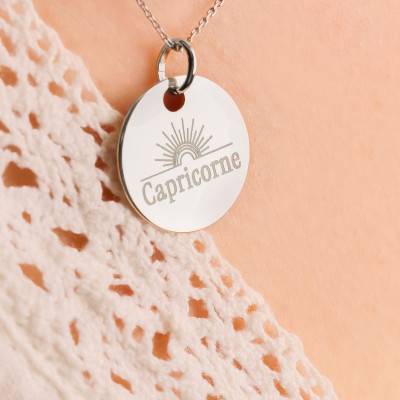 Médaille Zodiaque Capricorne & Soleil en Argent 925, Diamètre 19 mm - Lumiosa
