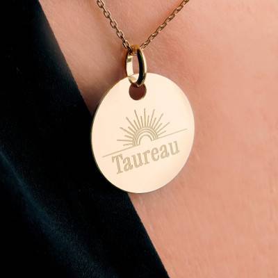 Médaille Zodiaque Taureau & Soleil Plaqué Or Jaune, Diamètre 19 mm - Lumiosa