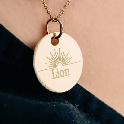 Médaille Zodiaque Lion & Soleil Plaqué Or Jaune, Diamètre 19 mm - Lumiosa