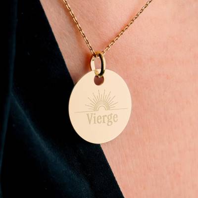 Médaille Zodiaque Vierge & Soleil Plaqué Or Jaune, Diamètre 19 mm - Lumiosa