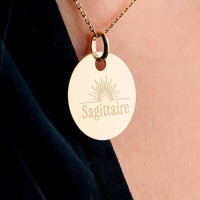 Médaille Zodiaque Sagittaire & Soleil Plaqué Or Jaune, Diamètre 19 mm - Lumiosa
