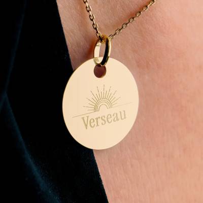 Médaille Zodiaque Verseau & Soleil Plaqué Or Jaune, Diamètre 19 mm - Lumiosa
