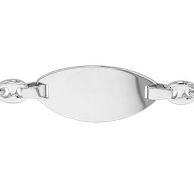 Gourmette Maille Grain de Café, 16 x 8 mm, Or Blanc 750, Longueur 13 cm réglable, Largeur 3,00 mm - Bambins