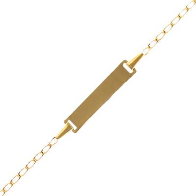 375/1000 Yellow Gold Oval Link Chain Rectangular Baby ID Bracelet, 14 cm - Bambins
