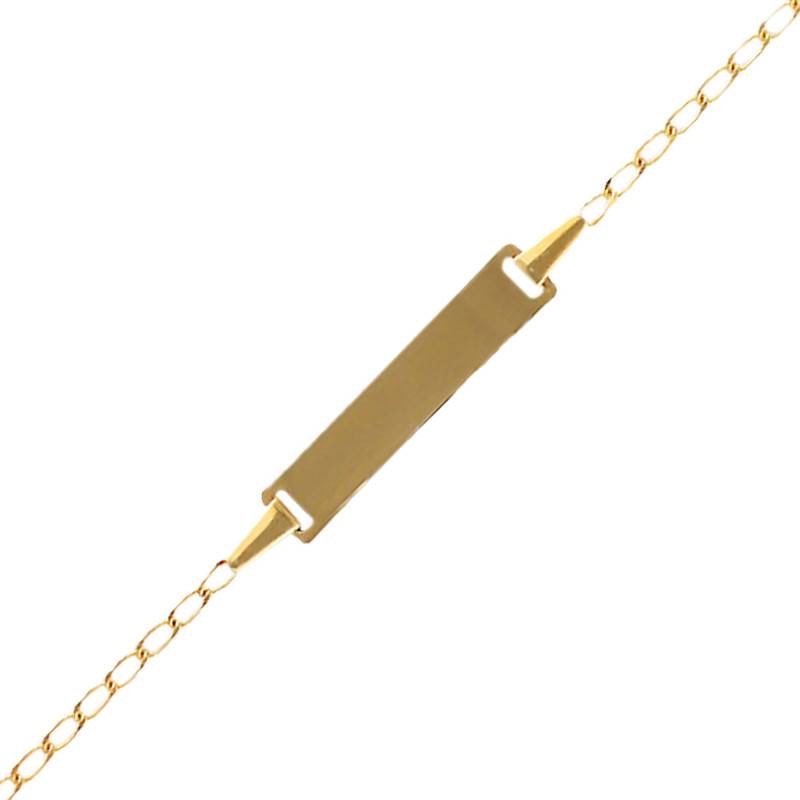 375/1000 Yellow Gold Oval Link Chain Rectangular Baby ID Bracelet, 14 cm - Bambins