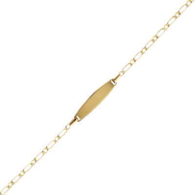 Gourmette Alternée Plaque Ovale en Or Jaune 375, Longueur 14 cm - Bambins