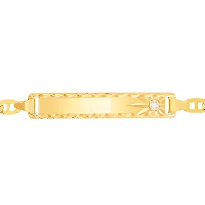 750/1000 Yellow Gold Baby ID Bracelet & Diamond, Length 12 cm to 13.50 cm - Lucas Lucor