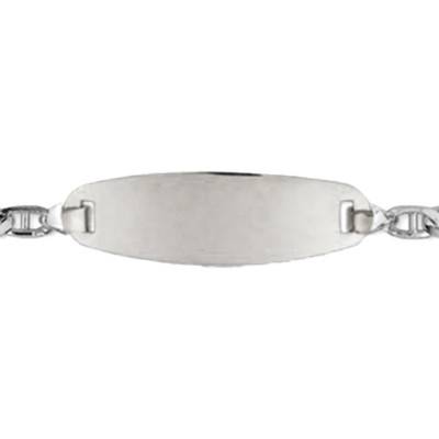 "Barrel Baby ID Bracelet, Hammered Mariner Chain, 750/1000 White Gold, Length 14 cm" - Lucas Lucor