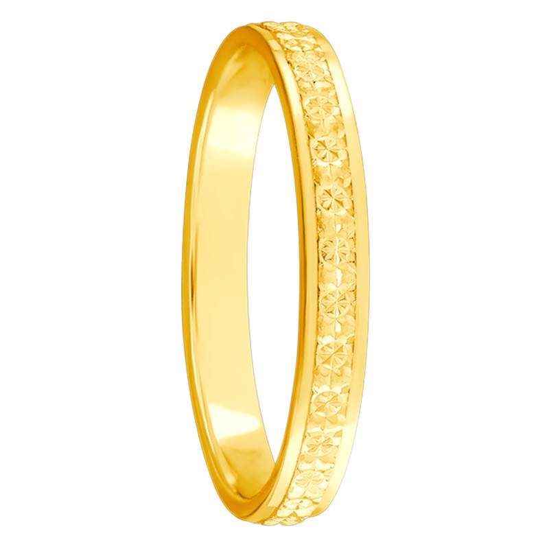750 Yellow Gold Diamond-Cut Flat Band Wedding Ring, 2.50 mm Width - Ponce