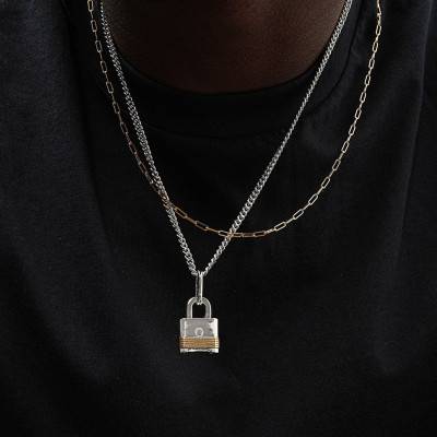 Collier cadenas doré et argent, Longueur 50 cm - Northskull