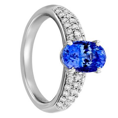 Bague Majesté Or Blanc 750, Saphir 2,59 ct, Diamants 0,35 ct - Porchet