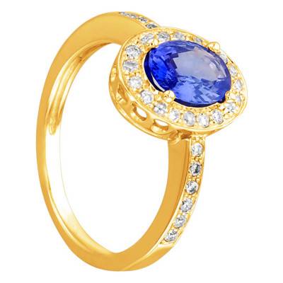750/1000 Yellow Gold Sapphire 1.50 ct and Diamond 0.27 ct Cluster Ring - Porchet