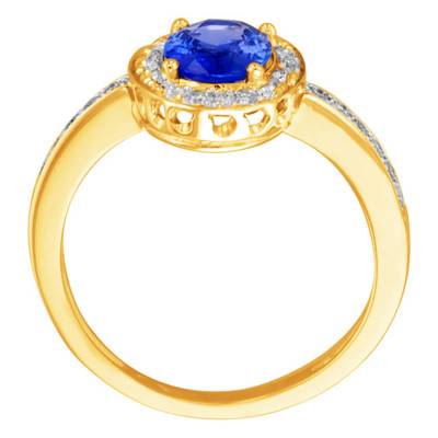 750/1000 Yellow Gold Sapphire 1.50 ct and Diamond 0.27 ct Cluster Ring - Porchet