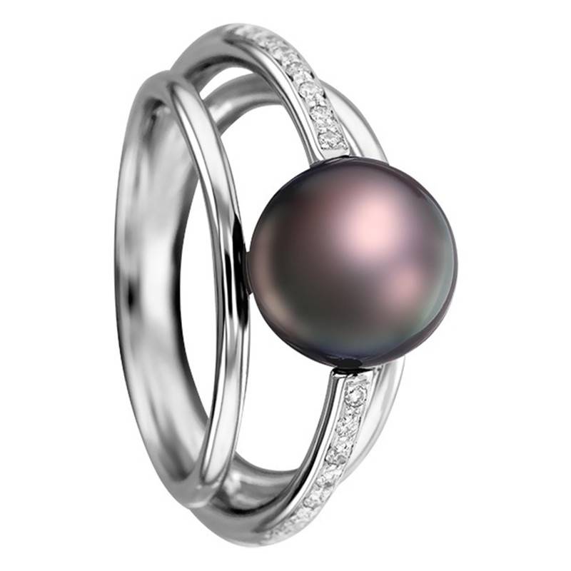 Angélina 750 White Gold & Diamond Tahitian Pearl Ring - Porchet
