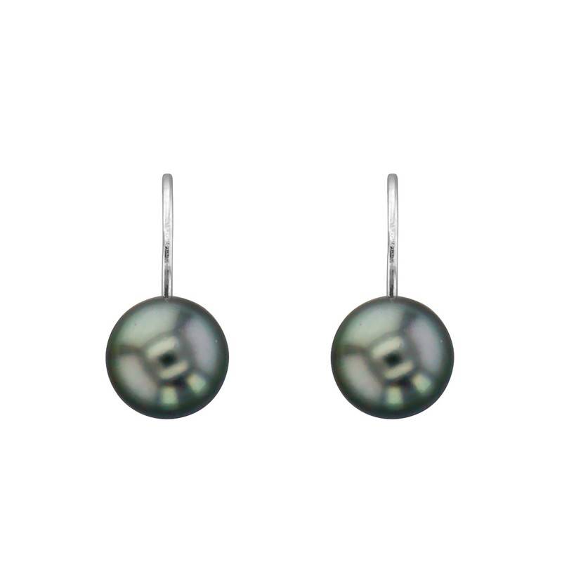 750/1000 White Gold & Tahitian Pearl Leverback Earrings - Porchet