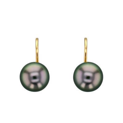 750 Yellow Gold & Tahitian Pearl Leverback Earrings - Porchet