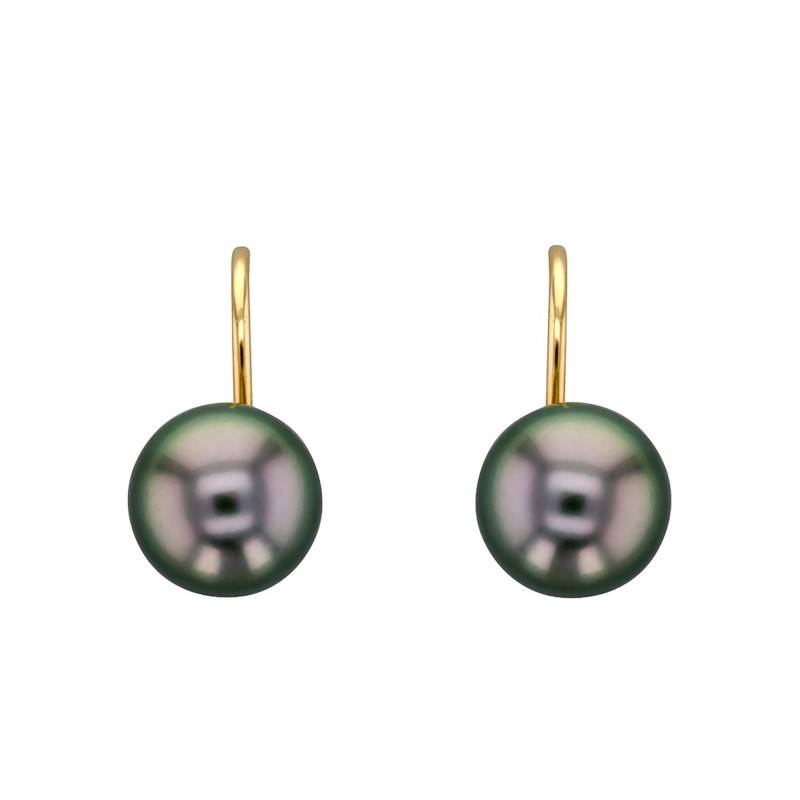 750 Yellow Gold & Tahitian Pearl Leverback Earrings - Porchet