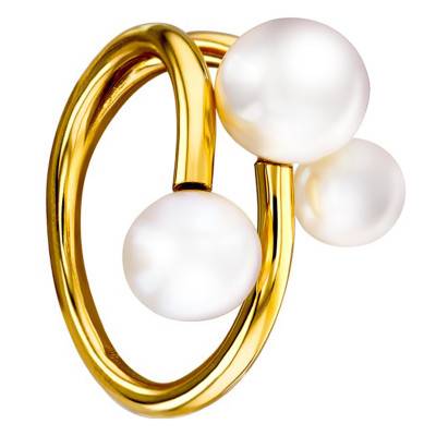 750 Yellow Gold & Cultured Pearl Trio Ring - Porchet